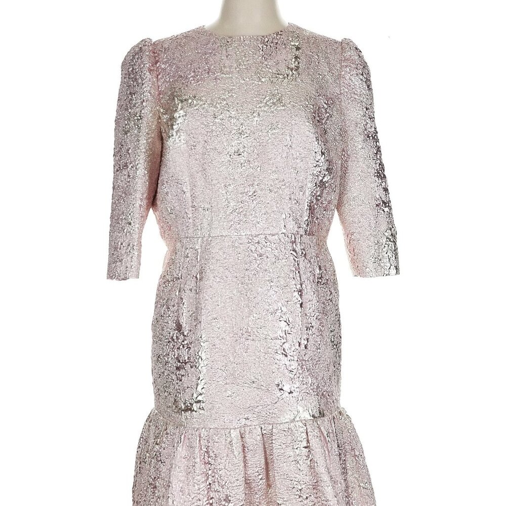 Dolce & Gabbana Pink Metallic Shimmer Jacquard Brocade Dress Size IT 50